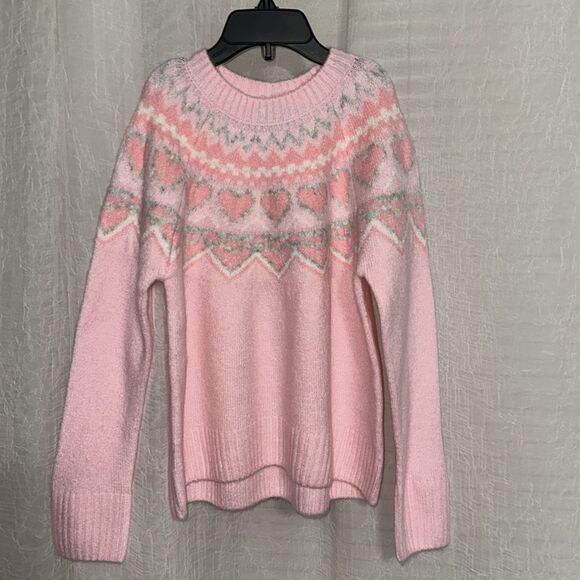 CeCe Mommy & Me Crewneck Fair Isle Pink White Hearts High Low Sweater Gift Set - Picture 10 of 14